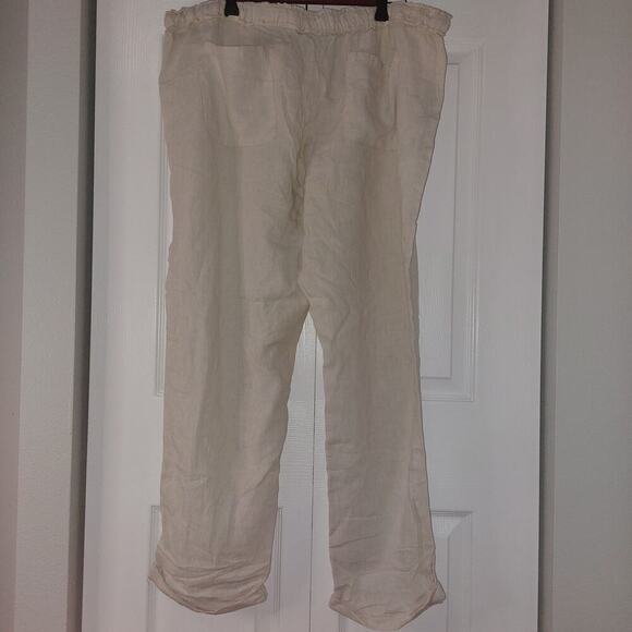 New York & Co Boyfriend drawstring linen pants cream stripes Size xl Resort wear - Picture 4 of 13